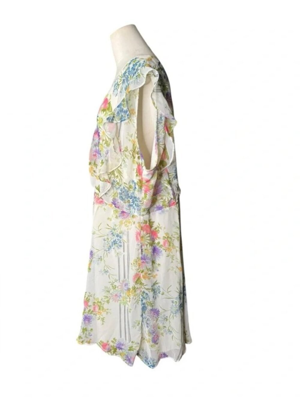 ASOS Floral Ruffle Sleeve V-Neck Dress Size US 24 - Picture 3 of 8